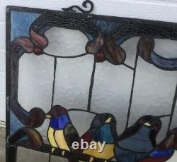 32 x 20 Song Birds on Wire Tiffany Style Stained Glass Window Panel with Chain