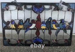 32 x 20 Song Birds on Wire Tiffany Style Stained Glass Window Panel with Chain