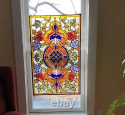 32x20 Victorian floral Tiffany style stained glass window panel