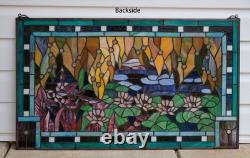 33.75 x 20 Tiffany Style stained glass window panel lotus waterlily pond HF834