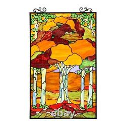 33 Autumns Grove Tiffany Style Stained Glass Window Panel With Chain