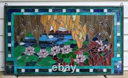 34.25 x 20.25 Stained Glass Window Panel Waterlily Pond QA039834