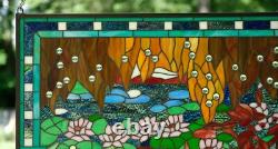34.25 x 20.25 Stained Glass Window Panel Waterlily Pond QA039834