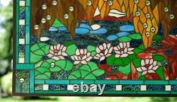 34.25 x 20.25 Stained Glass Window Panel Waterlily Pond QA039834