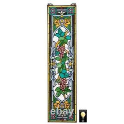 34.5 Garden Vineyard Grapes Stained Glass Tiffany Style Window Panel With Chain