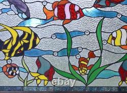 34.5 x 20.5 Tropical Fish under the Sea Handcrafted stained glass window panel