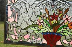 34.75 x 20.75 Tiffany Style Jeweled Beveled stained glass window panel Flower
