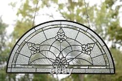 34 x 18 Handcrafted Half Round stained glass Clear Beveled window panel