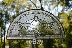 34 x 18 Stunning Handcrafted All Clear stained glass Beveled window panel