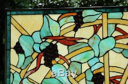 34 x 20 Home Decor Jeweled Tiffany Style stained glass window panel Grape vine