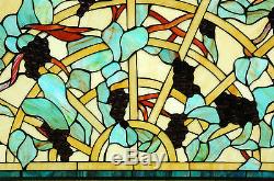 34 x 20 Lg Handcrafted Jeweled Handcrafted stained glass window panel Grape