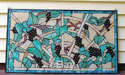 34 x 20 Lg Handcrafted Jeweled Handcrafted stained glass window panel Grape