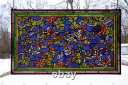 34 x 20 Tiffany Style stained glass window panel Butterfly Flower