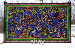 34 x 20 Tiffany Style stained glass window panel Butterfly Flower, HF314
