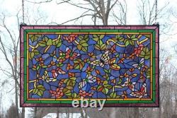 34 x 20 Tiffany Style stained glass window panel Butterfly Flower, HF314
