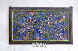 34 x 20 Tiffany Style stained glass window panel Butterfly Flower, HF314