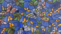 34 x 20 Tiffany Style stained glass window panel Butterfly Flower, HF314
