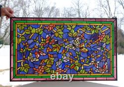 34 x 20 Tiffany Style stained glass window panel Butterfly Flower, HF314