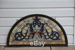 34L x 18.25H Half Round Tiffany Style stained glass window Glass panel