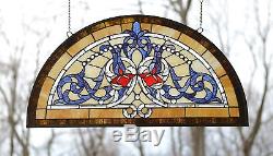 34L x 18.25H Half Round Tiffany Style stained glass window Glass panel