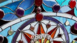 34L x 18H Half Round Tiffany Style stained glass window Jeweled Glass panel