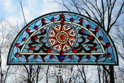 34L x 18H Half Round Tiffany Style stained glass window Jeweled Glass panel