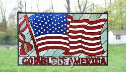 34L x 20H Handcrafted stained glass window panel American Flag Art Glass Panel