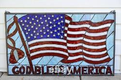 34L x 20H Handcrafted stained glass window panel American Flag Art Glass Panel