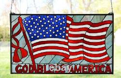 34L x 20H Handcrafted stained glass window panel American Flag Art Glass Panel