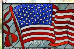 34L x 20H Handcrafted stained glass window panel American Flag Art Glass Panel