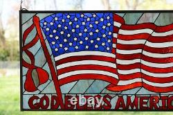 34L x 20H Handcrafted stained glass window panel American Flag Art Glass Panel