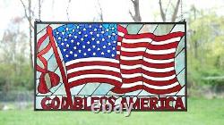 34L x 20H Handcrafted stained glass window panel American Flag Art Glass Panel