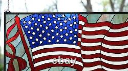 34L x 20H Handcrafted stained glass window panel American Flag Art Glass Panel