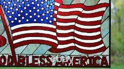 34L x 20H Handcrafted stained glass window panel American Flag Art Glass Panel