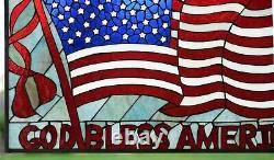 34L x 20H Handcrafted stained glass window panel American Flag Art Glass Panel