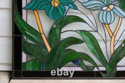 34L x 20H Tiffany Style stained glass window panel Iris Flowers HF203469