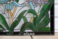 34L x 20H Tiffany Style stained glass window panel Iris Flowers HF203469