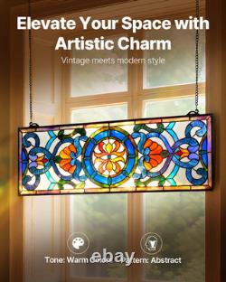 35.1x12.9 Tiffany Style Stained Glass Window Panel Hanging Transom
