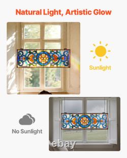 35.1x12.9 Tiffany Style Stained Glass Window Panel Hanging Transom