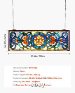 35.1x12.9 Tiffany Style Stained Glass Window Panel Hanging Transom