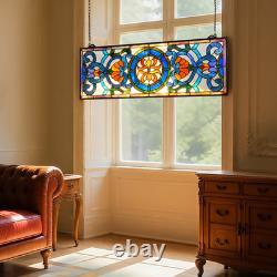 35.1x12.9 Tiffany Style Stained Glass Window Panel Hanging Transom