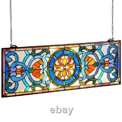 35.1x12.9 Tiffany Style Stained Glass Window Panel Hanging Transom