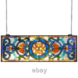 35.1x12.9 Tiffany Style Stained Glass Window Panel Hanging Transom