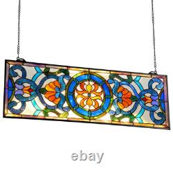 35.1x12.9 Tiffany Style Stained Glass Window Panel Hanging Transom