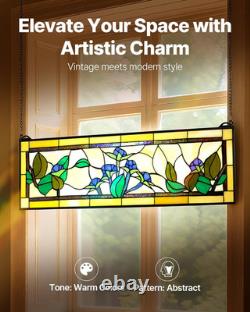 35.2x13.1 Tiffany Style Stained Glass Window Panel Hanging Transom
