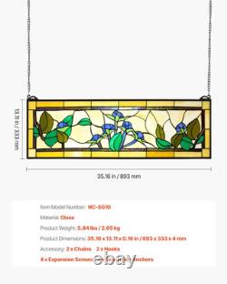 35.2x13.1 Tiffany Style Stained Glass Window Panel Hanging Transom