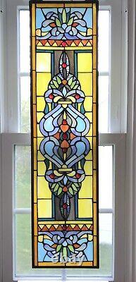 35 European Manor Stained Glass Tiffany Style Window Panel With Chain