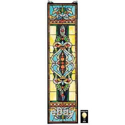35 European Manor Stained Glass Tiffany Style Window Panel With Chain