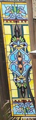 35 European Manor Stained Glass Tiffany Style Window Panel With Chain