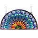 35 Wide Large Peacock Design Half Round Circle Stained Glass Window Panel